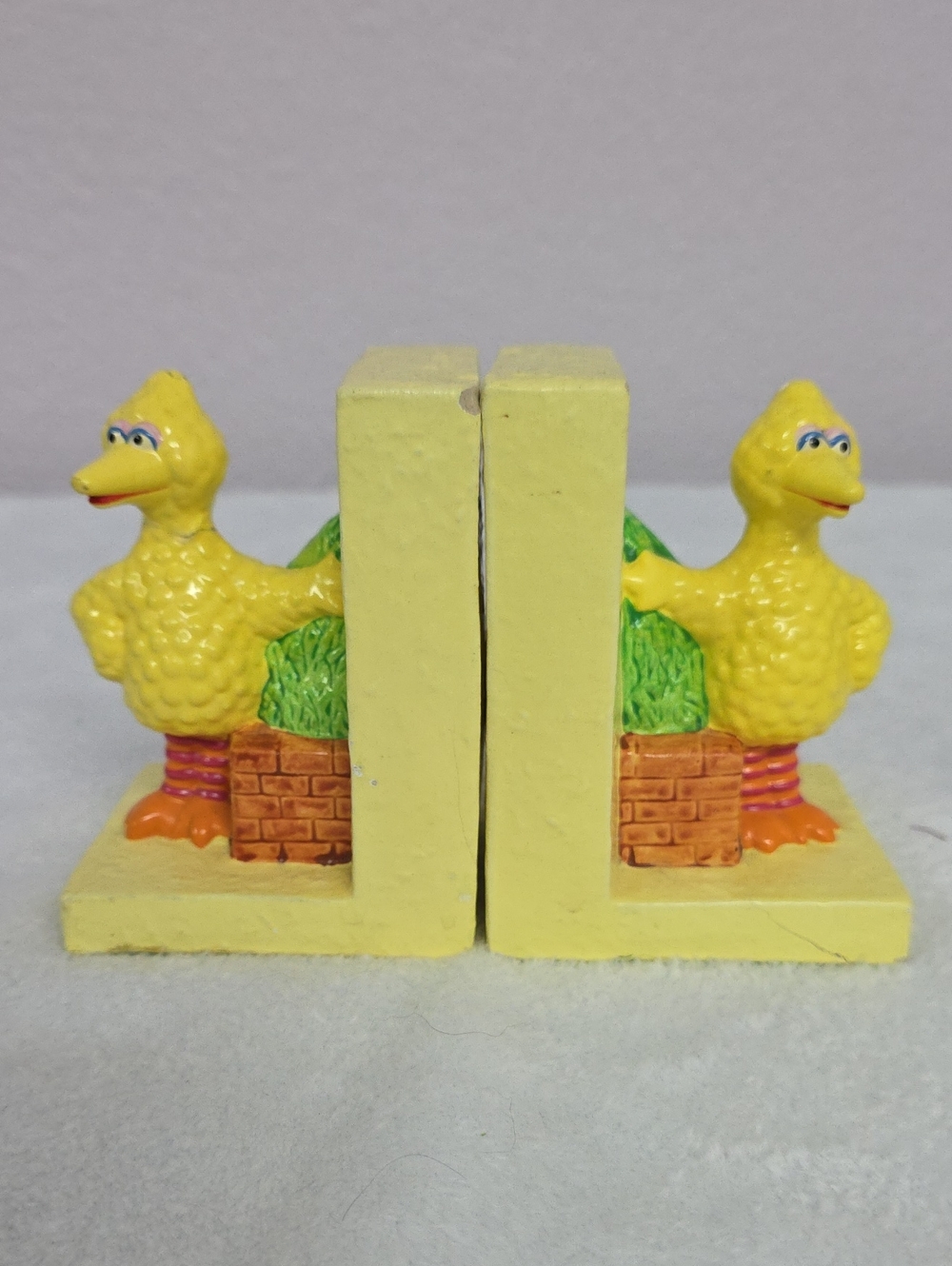 Vintage Sesame Street Big Bird Bookends Yellow Character Decor Pair